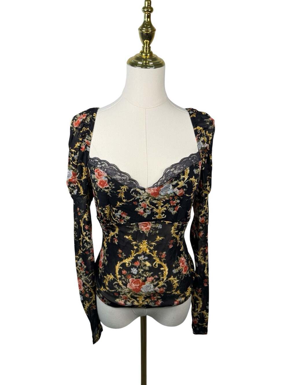 Kimchi Blue Urban Outfitters Floral Mesh Long Sleeve Top Size L